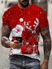 Men's 3D Digital Santa & Reindeer Christmas Print Short Sleeve T-Shirt - Vibrant Green Holiday Graphic Tee with Snowflakes