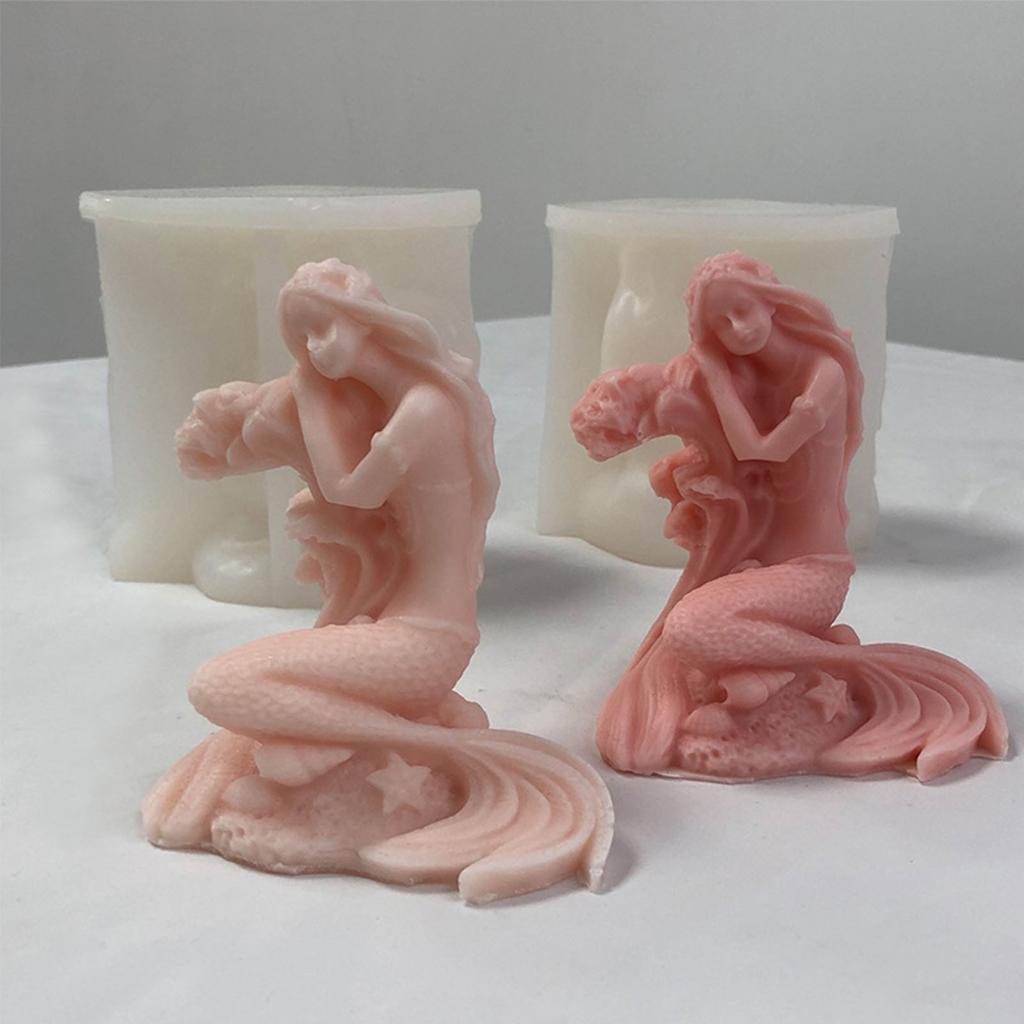 3D Mermaids Shape Candle Mold Unique Mermaids Aromatherapys Gypsum Ornament Plasters Fragrances Stone Epoxy Molds DIY