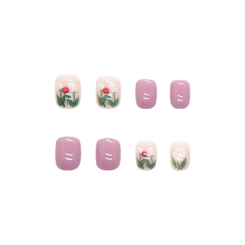 24pcs/set Tulip Manicure Glitter False Nails Finished Wearable Nail Stickers Press On Nail
