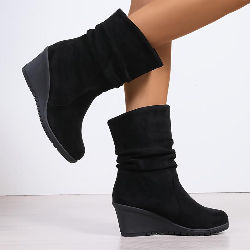 Women Platform Snow Mid Calf Boots Suede Wedges Pleated Shoes 2024 Trend Designer Chelsea Boots New Walking Winter Mujer Shoes