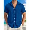 Men's Summer Pleated Beach Shirts Casual Short Sleeve Lapel Collar Button Up Shirt