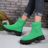 Women Knitting Chunky Boots 2024 Winter Stretch Sock Boots New Female Autumn Fashion Platform Slip On Square Heel Botas De Mujer