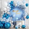 119Pcs Metallic Blue Silver Balloons Garland Arch Kit Light Blue White Confetti Balloons for Birthday Wedding Party Decorations