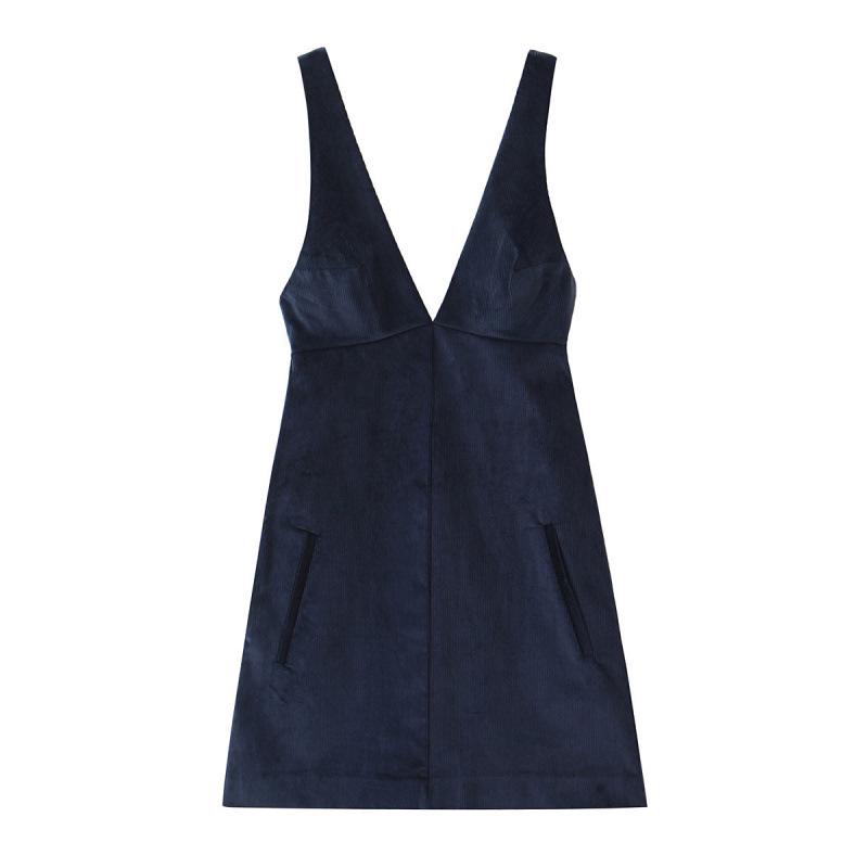 European & American Style Autumn Women's V-Neck Corduroy Loose Dress