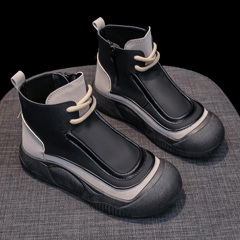 TUINANLE Women High Tops Shoes Spring Zipper Casual Anti Slip Flat Sneakers Girl's Ankle Boots