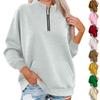 Women's Fashion Long Sleeve Loose Oversize Solid Color Half Zipper Neck Sweater Top With Pockets