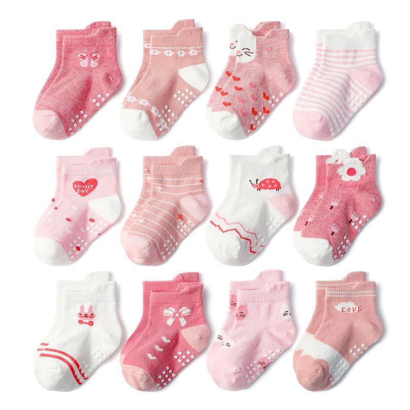 12pairs/lot Baby Floor Socks Girls Cotton Children's Anti-slip Boat Low Cut Sock 1-5Years
