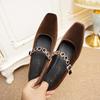 Retro Square Head with Rhinestone Evening Shoes Thick Middle Heel Suede Mary Jane Shoes 2025 Heightened Autumn and Winter New Models