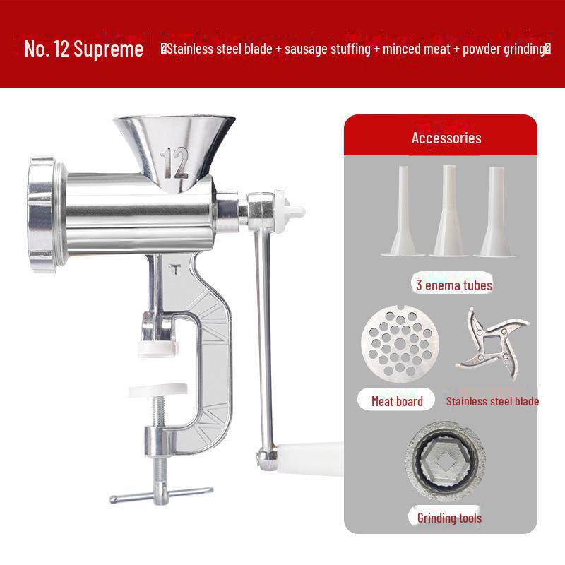 Manual Meat Grinder & Sausage Maker - Hand Crank Minced Meat Chopping Tool.