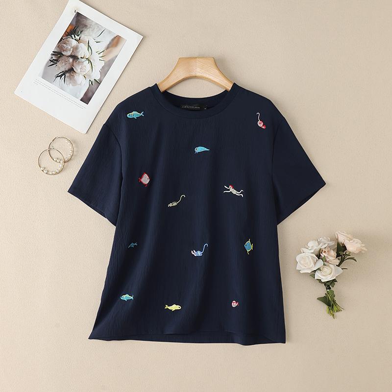 ZANZEA Women Casual Round Neck Summer Print Loose Short Sleeve Blouse