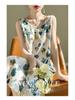 Silk Satin Women's V-neck Print Spaghetti Strap Maxi Dress - Summer 2025 Collection