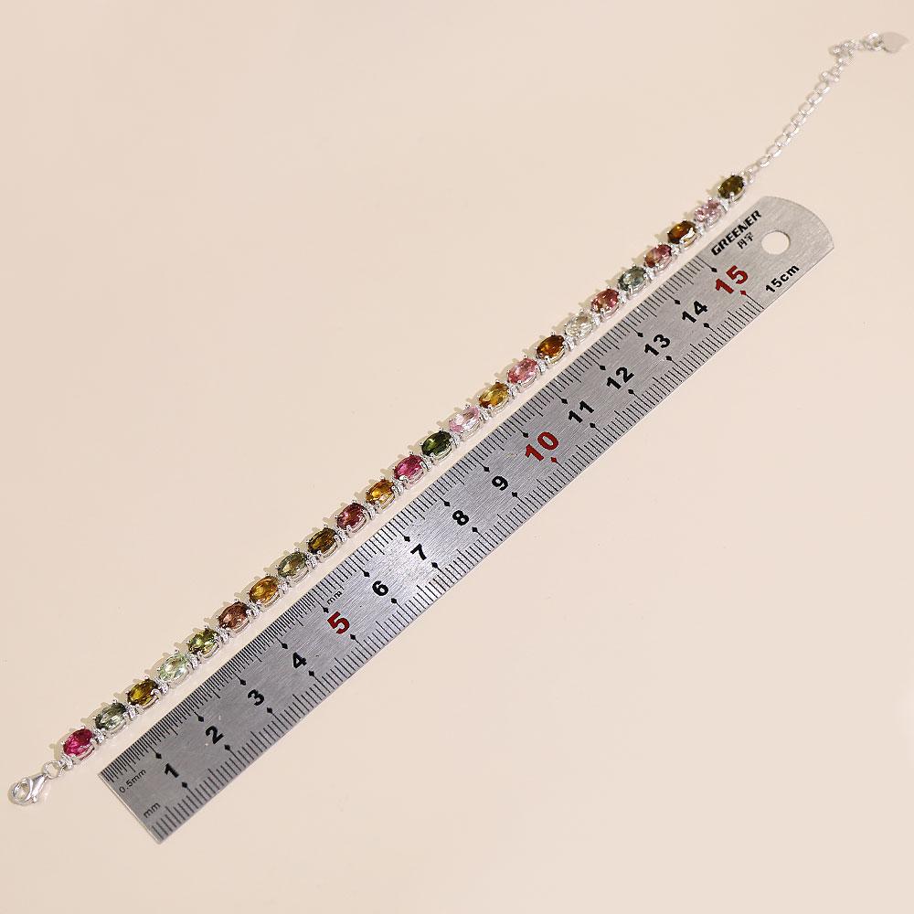 Real Colorful Gemstone Bracelet Natural Brazil Tourmaline Oval 4*6mm Fine Jewelry 925 Sterling Silver for Women Gift