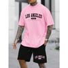 Manfinity Homme Men's Casual Letter Printed Short Sleeve T-Shirt And Shorts Set, Going Out Track Suit, Boyfriend Gift