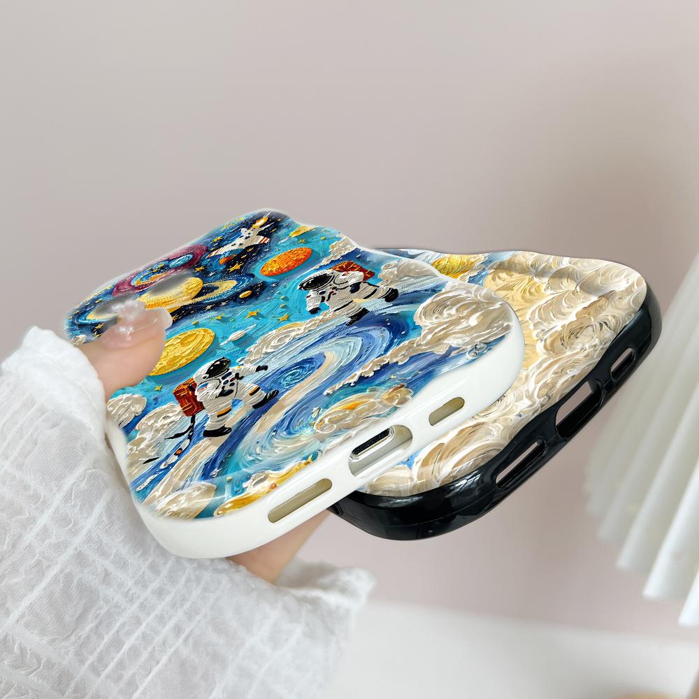 Cartoon Pattern Cream Texture Casing Wavy Edge Soft Silicone Cover Phone Case for OPPO Reno Realme OnePlus Vivo