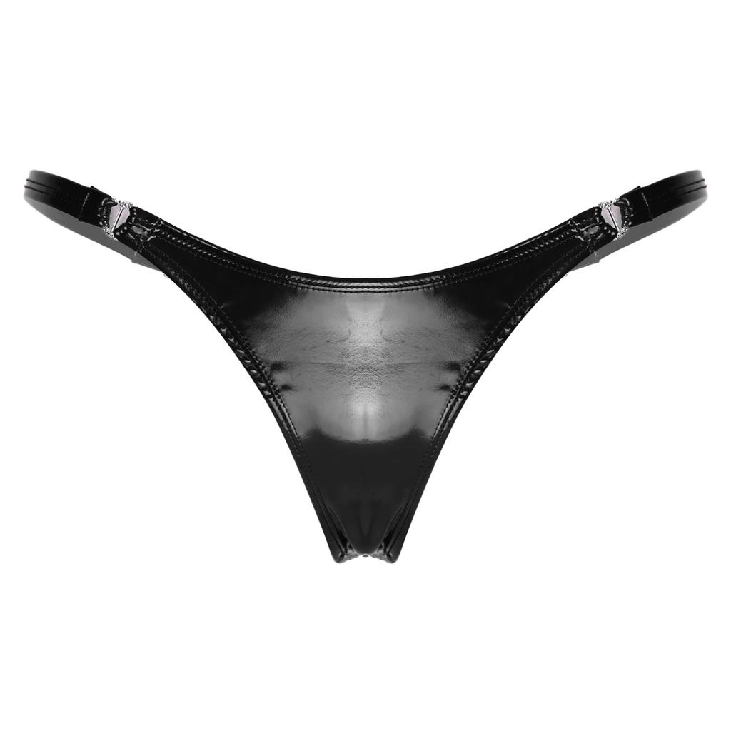 Women Sexy Patent Leather Panties Lingerie Wet Look Flashing Low-Rise Imitation Leather Underwear G-string Thong