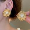 New Elegant Metal Geometric Flower Earrings For Women Fashion Stud Earrings Bridal Wedding Ear Buckle Party Holiday Jewelry Gifts