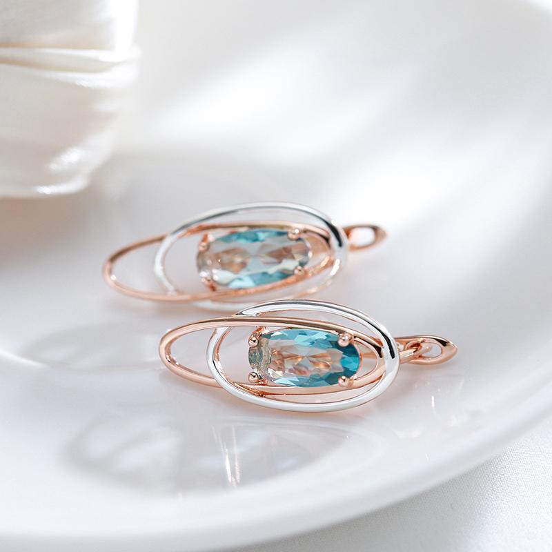 Double Oval Gold Silver Color Dangle Blue Zircon Women Earrings Personality Party Jewelry Modern Trendy Accessories