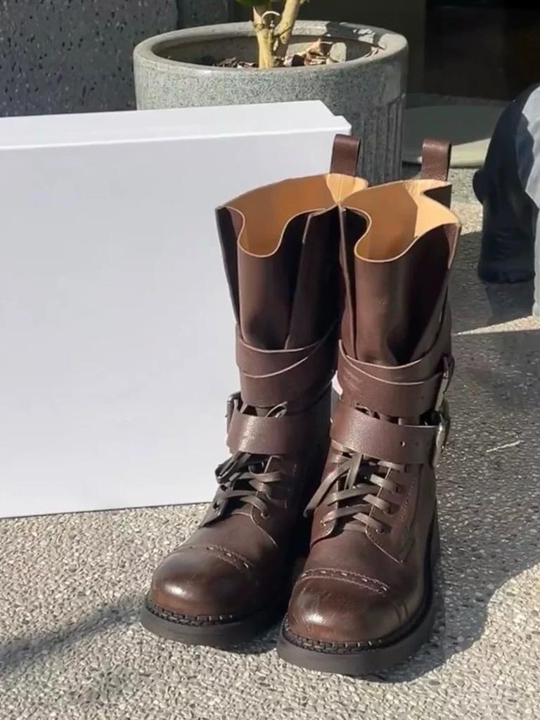 Cowhide Thick-soled Thick-heeled Retro Leather Martin Boots Women's 2025 New Medium Tube Thin Boots Belt Buckle Locomotive Boots