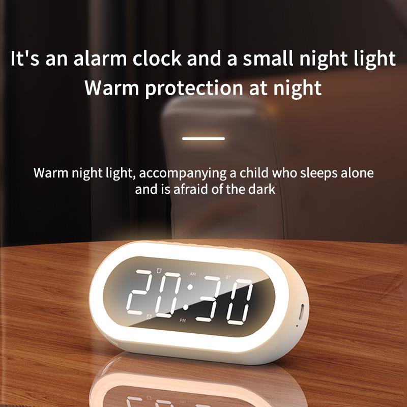 Rechargeble Alarm Clock RGB Mood Light 2 Alarm Loud Volume Wireless Speaker 12/24H Voice Control Table Snooze LED Digital Clock