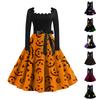 Women's Casual Fashion Halloween Print Vintage Long Sleeve Dress
