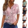 Women's Casual Floral Print V-Neck Short Sleeve Decorative Button T-Shirt Top