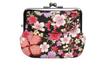 Biandu Clasp Wallet with Pocket and Coin Japanese Made In Kyoto Parent-Child Purse, Chirimen, Pattern, (Nadeshiko (Black))