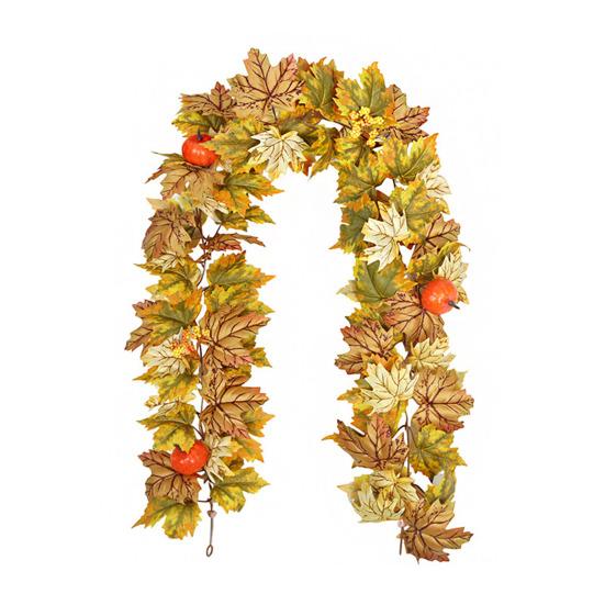 Artificial Maple Leaf Garland 5.7Ft Pumpkin Maple Leaves Vine Thanksgiving Fall Garland for Mantel