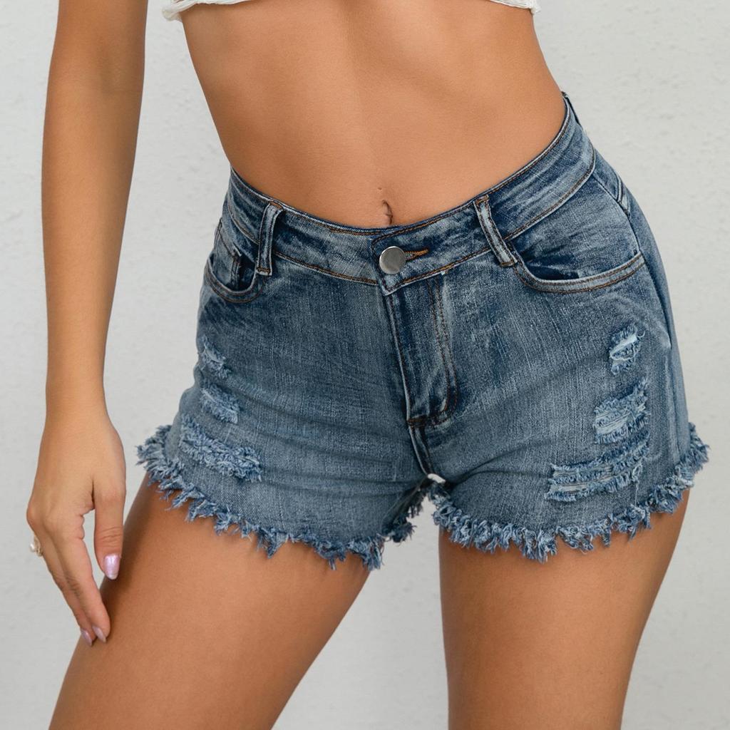 Cross-Border European & American Sexy Casual High-Waisted Plus Size Ripped Denim Shorts for Women
