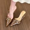 Fashion Metal Buckle High Heels Sandals Women Summer Silver Shallow Mouth Party Shoes Woman Korean Style Pointed Toe Thin Heels Sandals