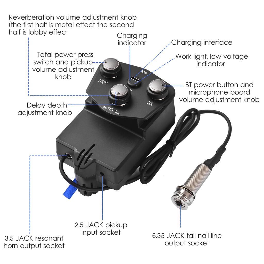 M2 Guitar Resonant Pickup Resonance Sound Pickup for Guitar with 2200mAh Lithium Battery BT Guitar