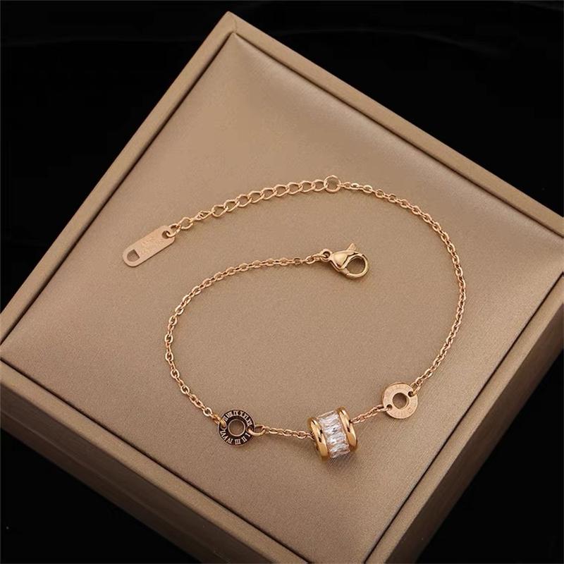 Light Luxury Lucky Zircon Crystal Bead Stainless Steel Bracelets For Women Korean Fashion Sweet Sexy Female Hand Chain Jewelry