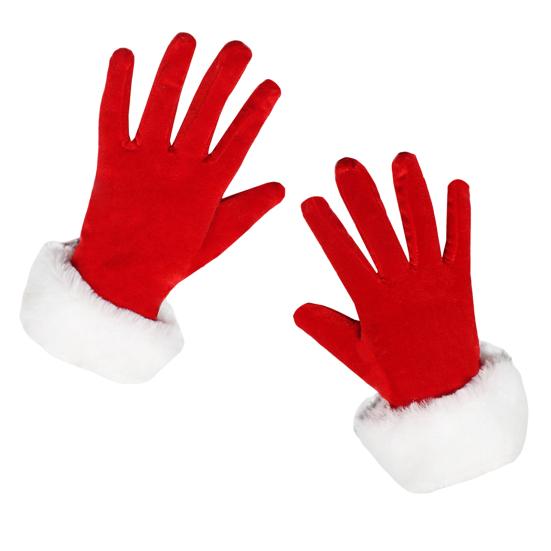 1 Pair Winter Christmas Gloves Thick Plush Trim Anti-slip Elastic Keep Warm Windproof Santa Claus Cosplay Performance Prop