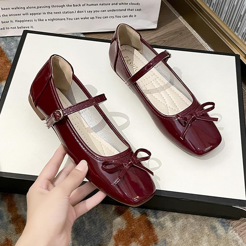 Fashion Mary Janes Women's 2025 Plus Size Ladies Shoes Flats Bow Tie Daily Flats Women Square Toe Buckle Strap Soft Bottom Shoes Female