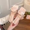 Soft Leather Version~ Pink Flower with Skirt Slippers Female Summer New French Gentle Fairy Evening Breeze Vacation Thick Heel