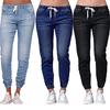 Casual Women Plus Size Drawstring Elastic Waist Jeans Loose Denim Long Pants Drawstring Elastic Waist Jeans Denim Pants
