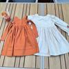 Girl Princess Dress 2023 Spring Autumn New Korean Kids Orange and Beige Retro Cotton Linen Embroidered Dresses Two Piece Set