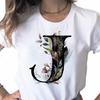 New Women T Shirt Custom Name Letter Combination Print Tshirt Flower Letter Font A B C D E F G Short Sleeve Female Tees Tops