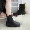 Size 42 Women Motorcycle Ankle Boots Wedges Female Lace Up Platforms Black Shoes Woman Botas Mujer