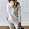 Autumn Winter Women's Tracksuit Solid Color Striped Turtleneck Sweater Elastic Trousers Suits Knitted Two Piece Set