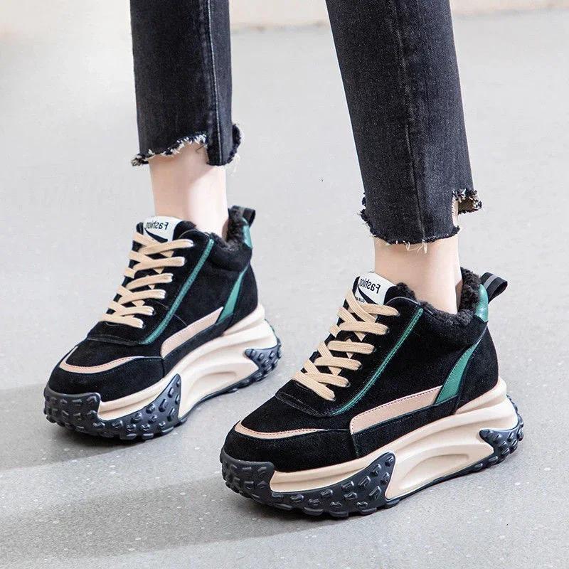 Elegant With Medium Heels Ladies Shoes Laces Lace-up Padded No Slipery Chic Fashion 2024 Plus Warm Furry Boot Women's Snow Boots