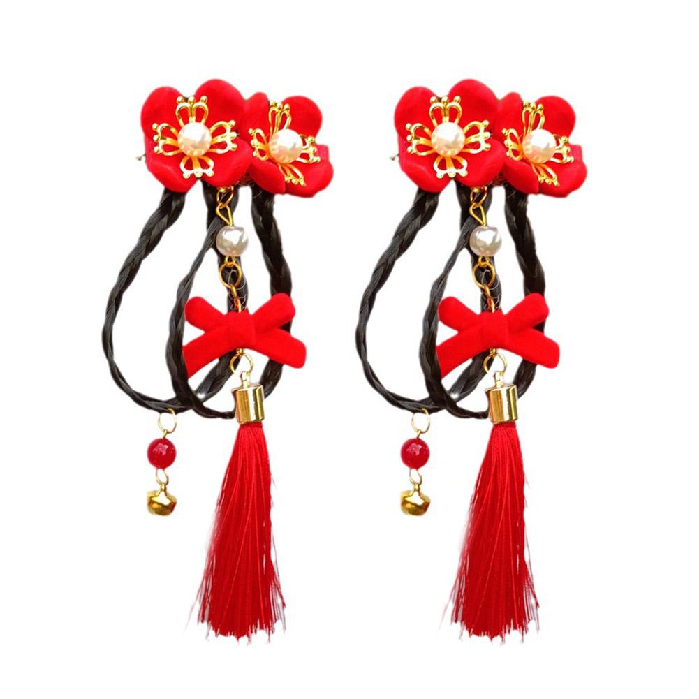 Chinese New Year Style Tassel Hairpin 2pcs Bow Decorative Performance Clothing Hairpin Set Acce E5N3
