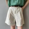 Belt Pure Cotton Shorts Women High Waist Wide Leg A Line Suit Shorts Office Lady Solid Loose Casual All Match Short Pants