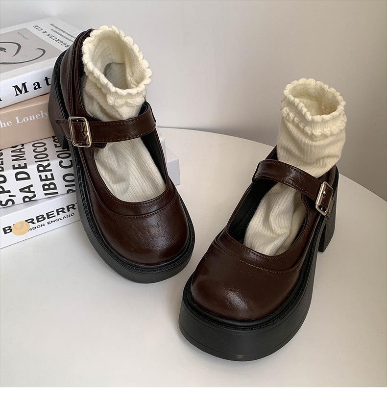 Sweet and Cool Thick Heel High Heel Small Leather Shoes Women's 2025 Spring and Summer New Thick Sole Heightening French Retro Mary Jane Single Shoes