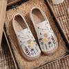 Flats Women Shoes Embroider Retro Lace-up Round Toe Cotton Linen Handmade Concise Comfortable Ladies Shoes