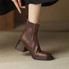 Fashion New Autumn Split Leather Women Boot Square Toe Short Boots for Women High Heels Winter Boots Women Chelsea Boots Ladies Shoes