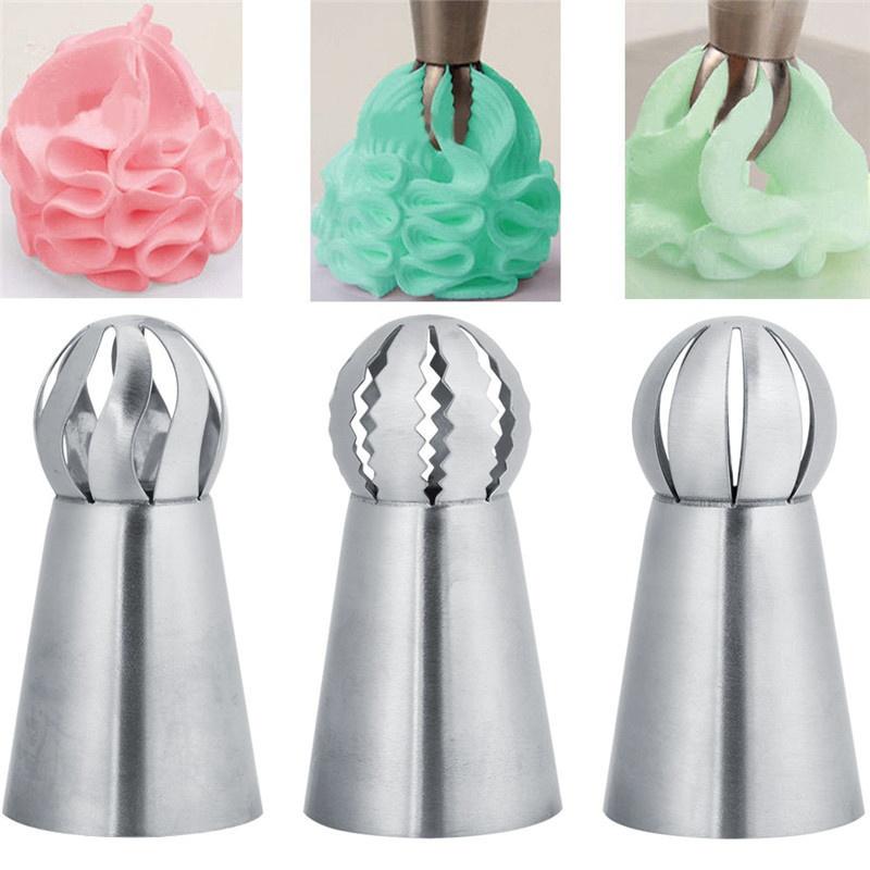 3pcs Dessert Decorators Stainless Steel Butter Cream Flower Cake Decorating Cake Icing Nozzles