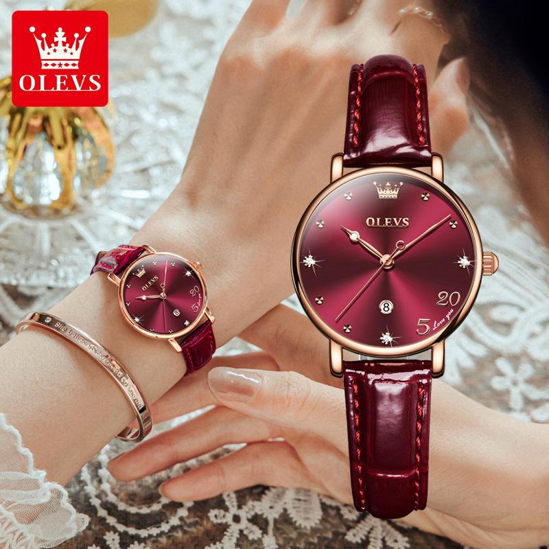 OLEVS Valentine's Day Gift 2023 New Fashion Quartz Small Green Watch Simple Belt Women's Watch