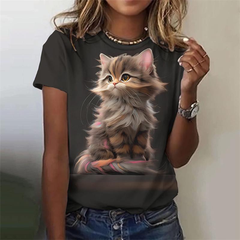 3D Printed Cute Animal T Shirt For Women Funny Cat Pattern Tees Summer Harajuku T-Shirts Round Neck Tops Loose Short Sleeves