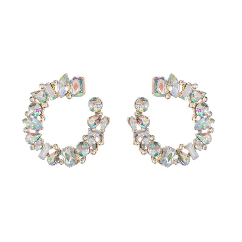 Women's Hoop Earrings Exaggerate Temperament Gold Plated Colored Crystal C Shaped Series Simple Premium Earrings