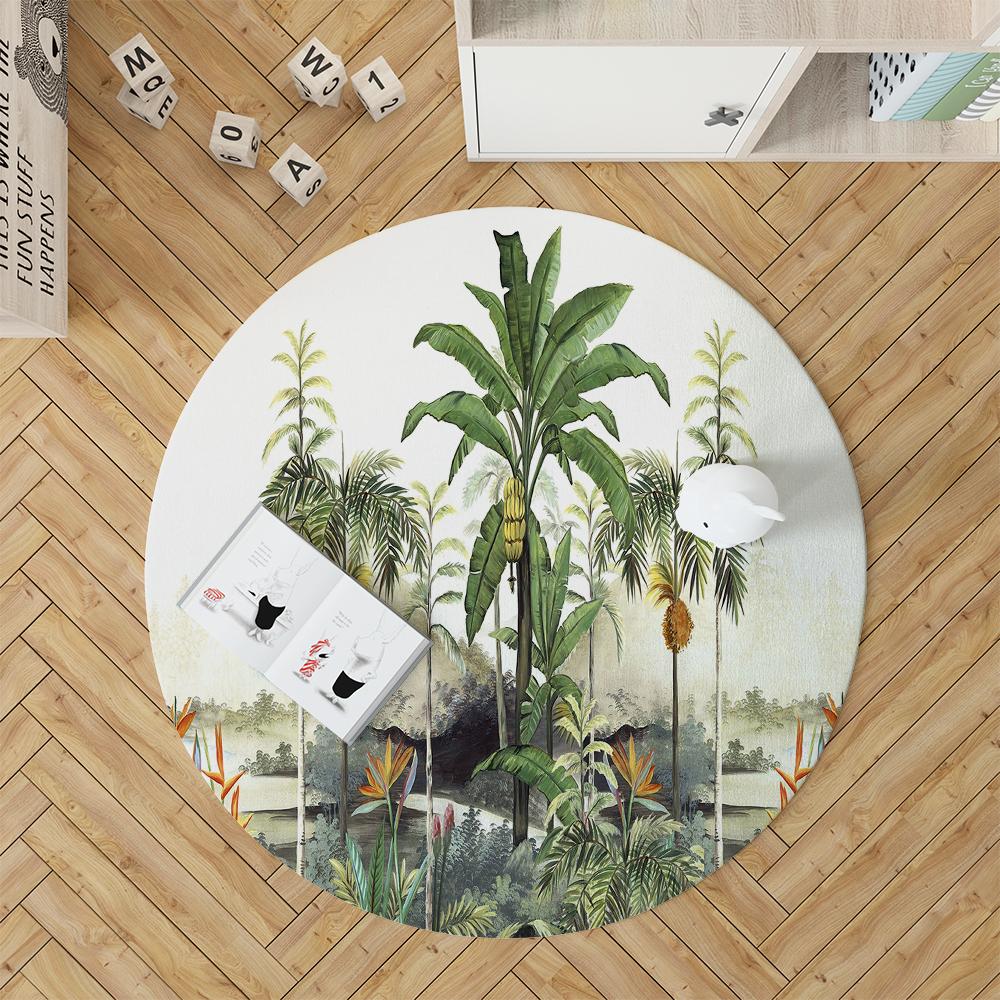 Round Rainforest Landscape Print Carpet Parrot Sofa Carpet Living Room Bedroom Bathroom Floor Mat Decorative Carpet Alfombra
